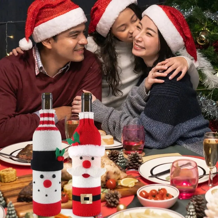 Christmas Wine Bottle Covers – Santa & Snowman Holiday Decor Bags