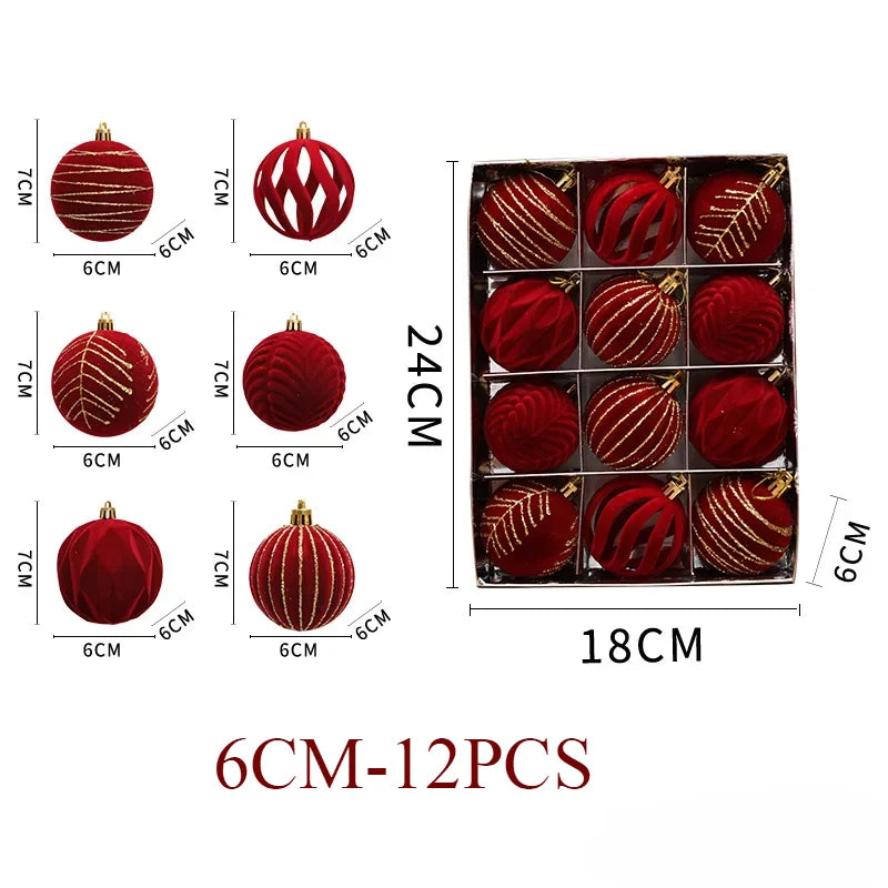 6/12pcs 6cm Christmas Ball Ornaments – Wine Red, Dark Green & White Shatterproof Tree Decorations