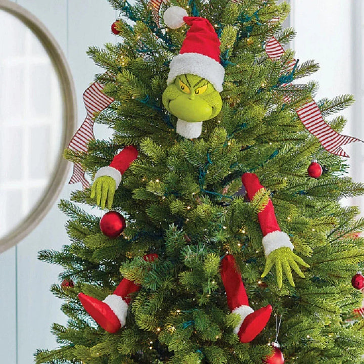 Grinch & Elf Christmas Tree Topper – Head, Arms & Legs Decoration for Xmas Tree & Party