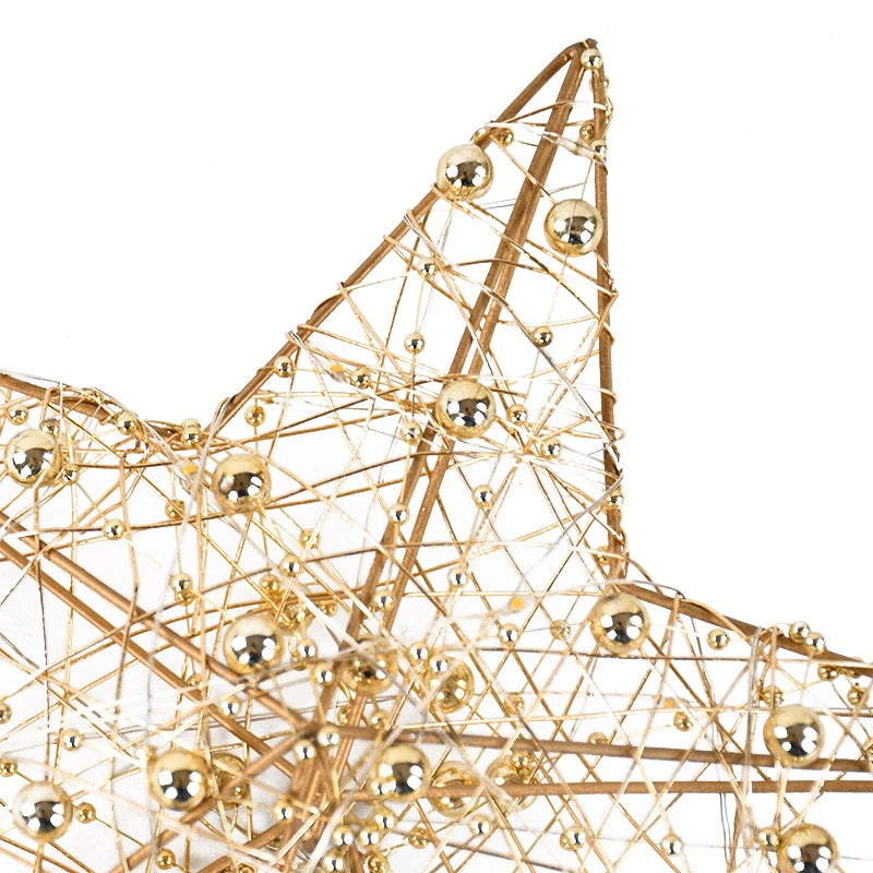 LED Christmas Tree Star Topper – Gold Pearl Wire Lighted Ornament