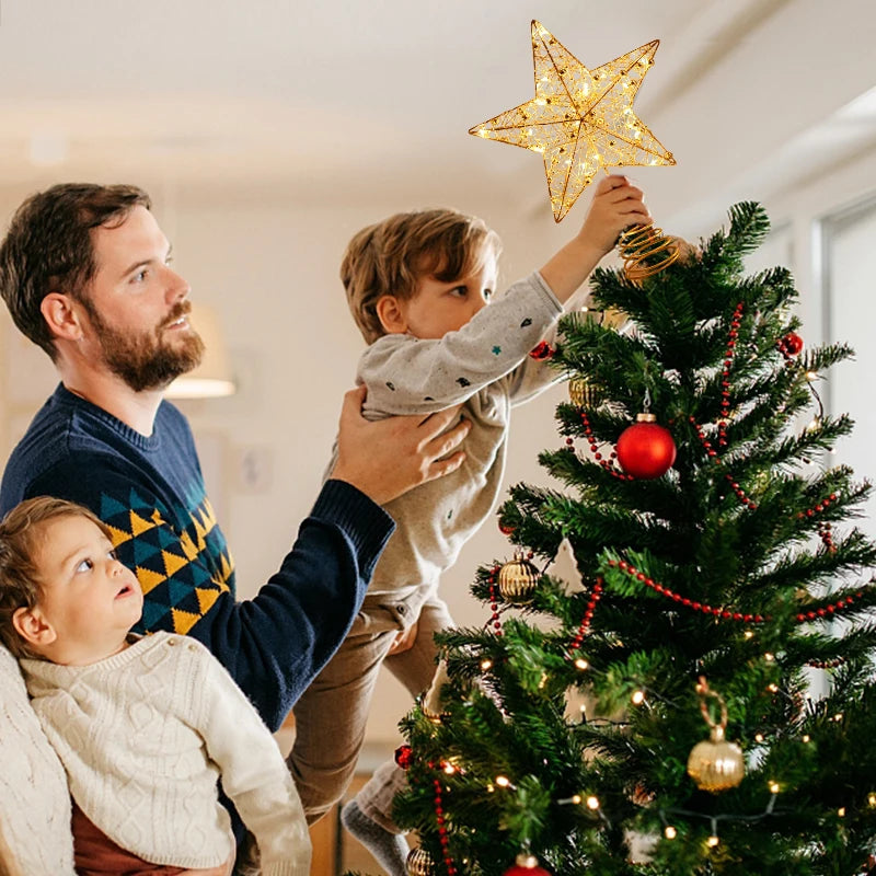 LED Christmas Tree Star Topper – Gold Pearl Wire Lighted Ornament