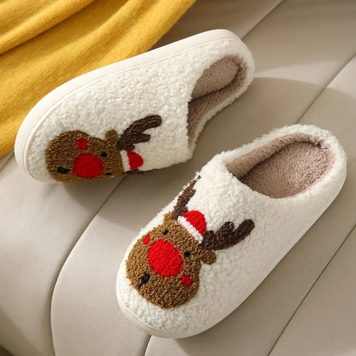Christmas Elk Plush Slippers – Cozy Indoor Winter Shoes for Men & Women