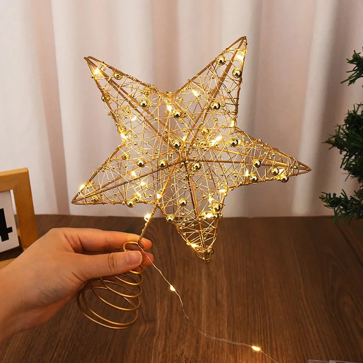 LED Christmas Tree Star Topper – Gold Pearl Wire Lighted Ornament