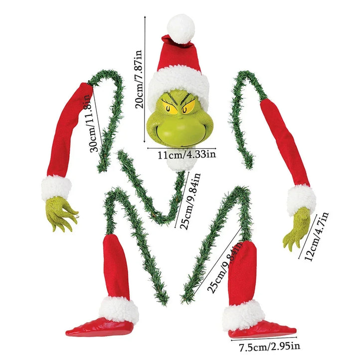 Grinch & Elf Christmas Tree Topper – Head, Arms & Legs Decoration for Xmas Tree & Party