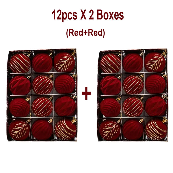 6/12pcs 6cm Christmas Ball Ornaments – Wine Red, Dark Green & White Shatterproof Tree Decorations