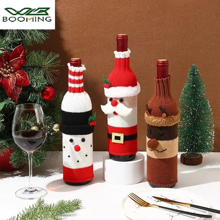 Christmas Wine Bottle Covers – Santa & Snowman Holiday Decor Bags