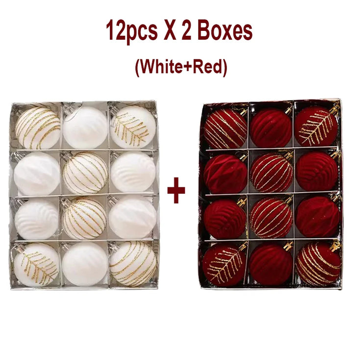 6/12pcs 6cm Christmas Ball Ornaments – Wine Red, Dark Green & White Shatterproof Tree Decorations