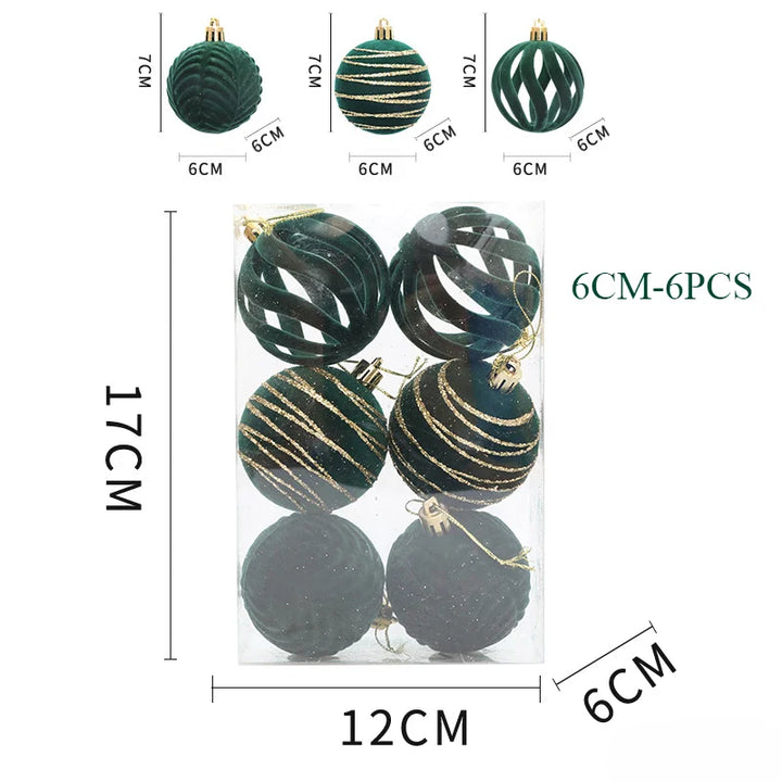 6/12pcs 6cm Christmas Ball Ornaments – Wine Red, Dark Green & White Shatterproof Tree Decorations