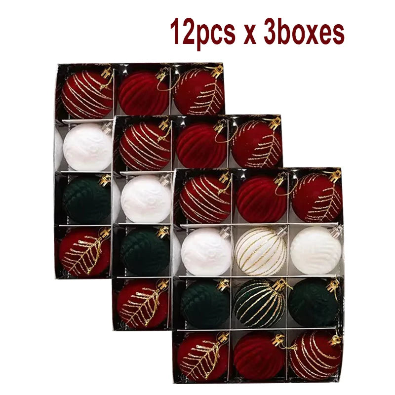 6/12pcs 6cm Christmas Ball Ornaments – Wine Red, Dark Green & White Shatterproof Tree Decorations