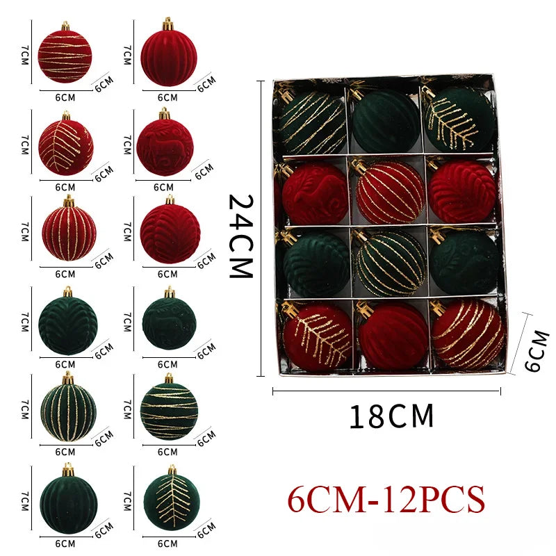 6/12pcs 6cm Christmas Ball Ornaments – Wine Red, Dark Green & White Shatterproof Tree Decorations