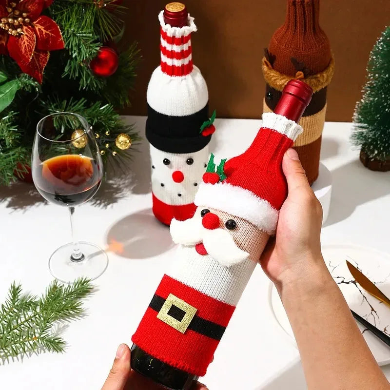 Christmas Wine Bottle Covers – Santa & Snowman Holiday Decor Bags
