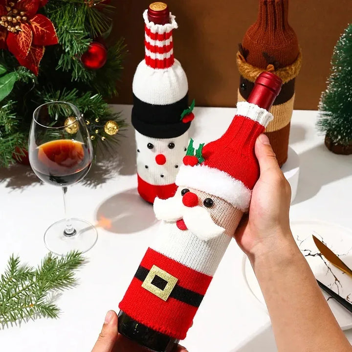Christmas Wine Bottle Covers – Santa & Snowman Holiday Decor Bags