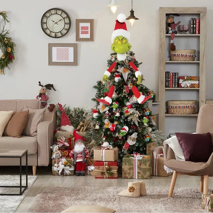 Grinch & Elf Christmas Tree Topper – Head, Arms & Legs Decoration for Xmas Tree & Party
