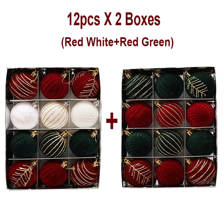 6/12pcs 6cm Christmas Ball Ornaments – Wine Red, Dark Green & White Shatterproof Tree Decorations