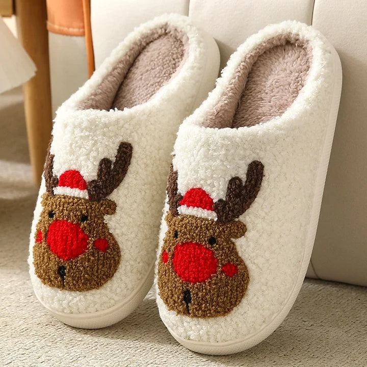 Christmas Elk Plush Slippers – Cozy Indoor Winter Shoes for Men & Women