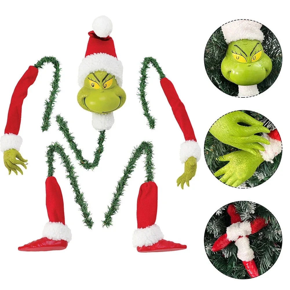 Grinch & Elf Christmas Tree Topper – Head, Arms & Legs Decoration for Xmas Tree & Party