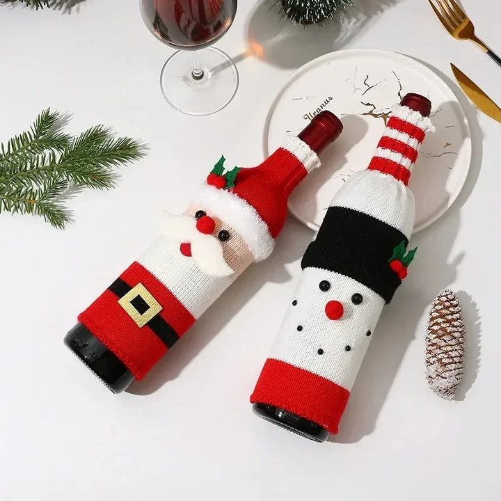Christmas Wine Bottle Covers – Santa & Snowman Holiday Decor Bags