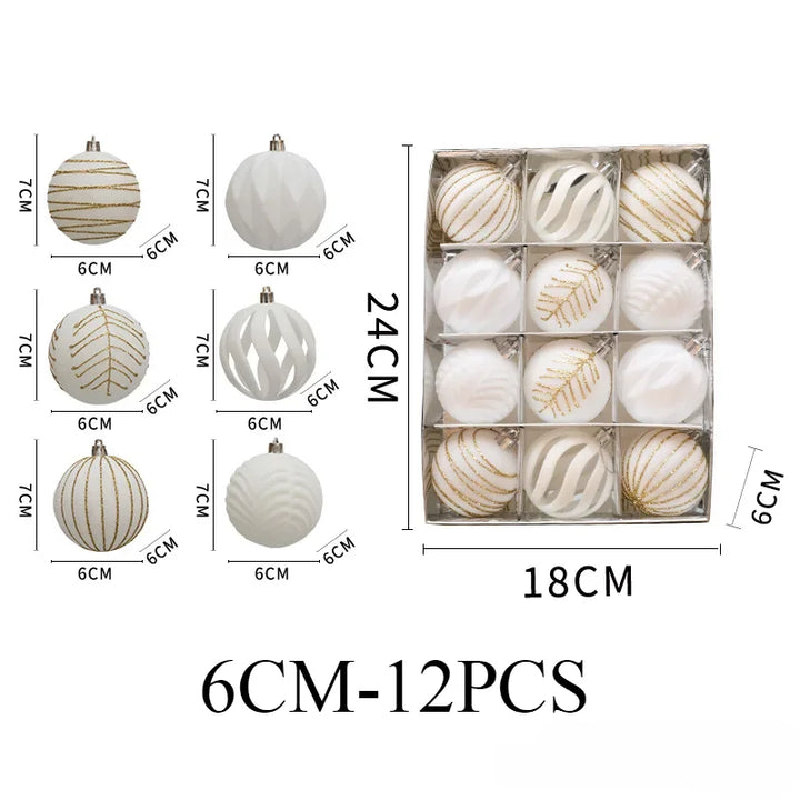 6/12pcs 6cm Christmas Ball Ornaments – Wine Red, Dark Green & White Shatterproof Tree Decorations