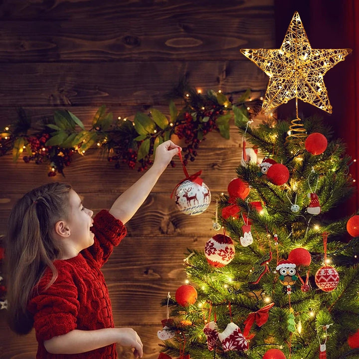 LED Christmas Tree Star Topper – Gold Pearl Wire Lighted Ornament