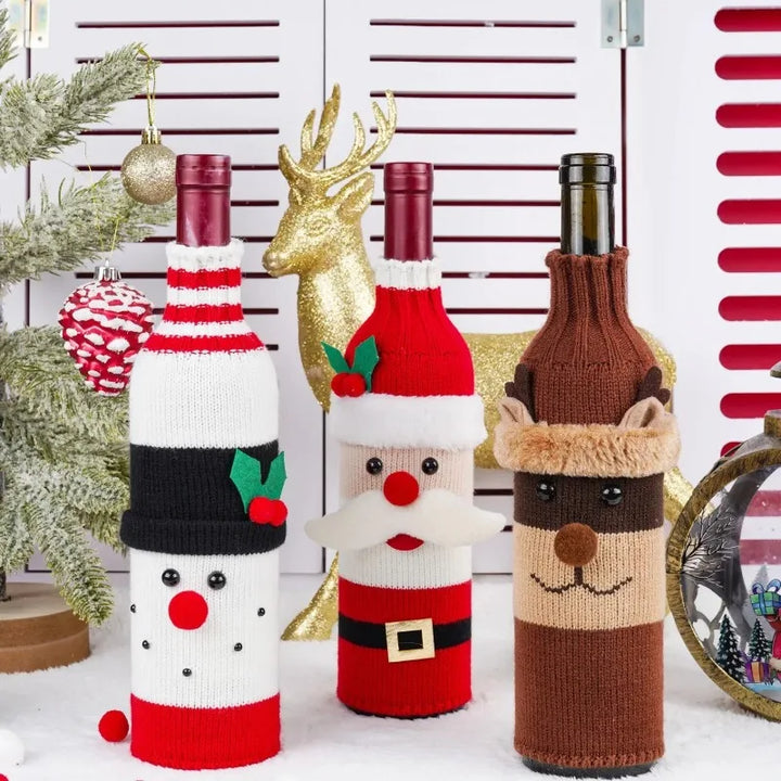 Christmas Wine Bottle Covers – Santa & Snowman Holiday Decor Bags
