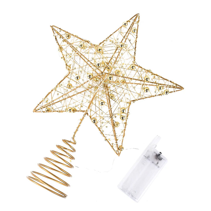 LED Christmas Tree Star Topper – Gold Pearl Wire Lighted Ornament