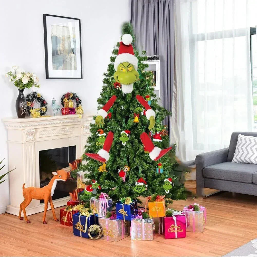 Grinch & Elf Christmas Tree Topper – Head, Arms & Legs Decoration for Xmas Tree & Party