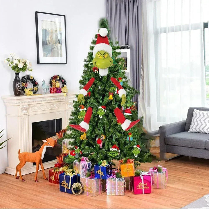 Grinch & Elf Christmas Tree Topper – Head, Arms & Legs Decoration for Xmas Tree & Party