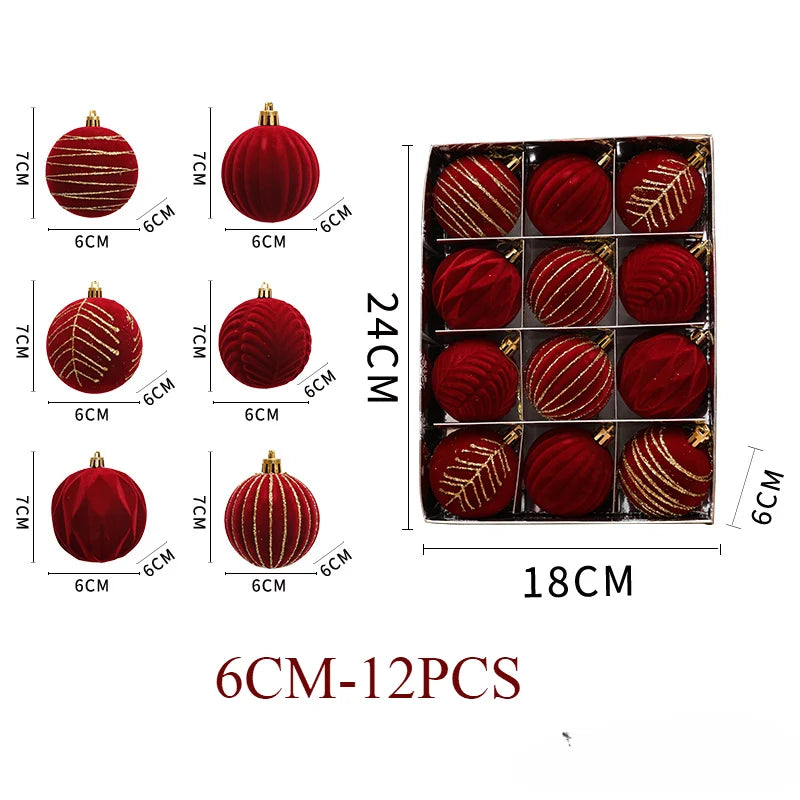 6/12pcs 6cm Christmas Ball Ornaments – Wine Red, Dark Green & White Shatterproof Tree Decorations
