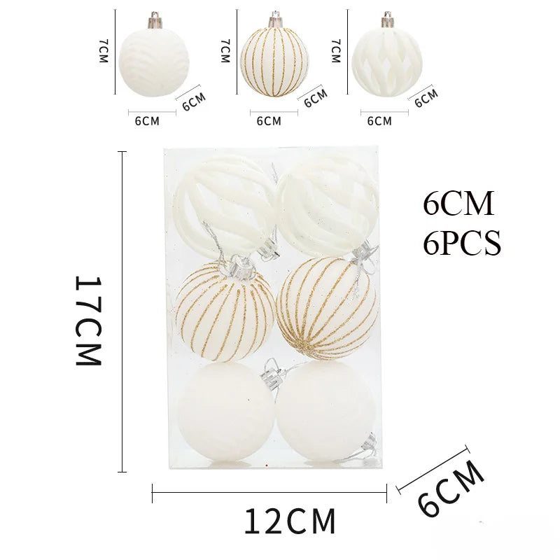 6/12pcs 6cm Christmas Ball Ornaments – Wine Red, Dark Green & White Shatterproof Tree Decorations