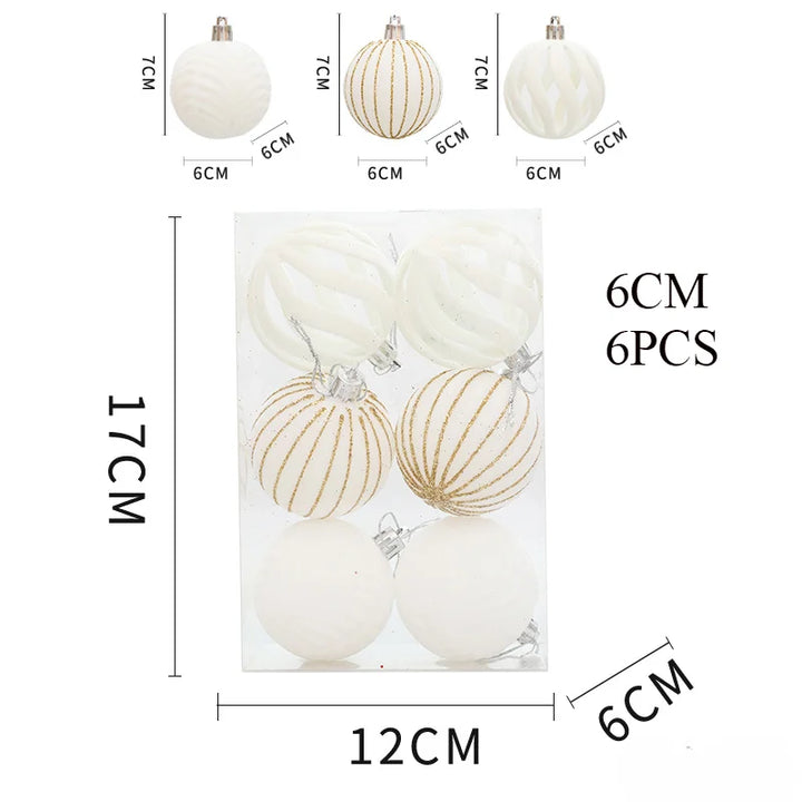 6/12pcs 6cm Christmas Ball Ornaments – Wine Red, Dark Green & White Shatterproof Tree Decorations
