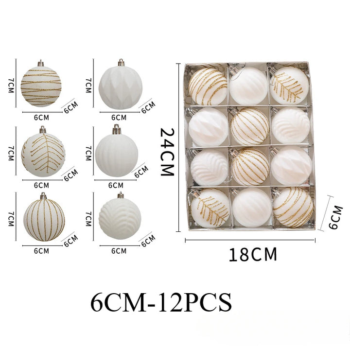 6/12pcs 6cm Christmas Ball Ornaments – Wine Red, Dark Green & White Shatterproof Tree Decorations