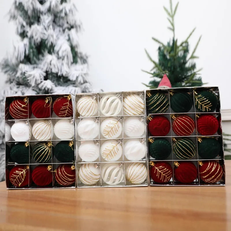 6/12pcs 6cm Christmas Ball Ornaments – Wine Red, Dark Green & White Shatterproof Tree Decorations