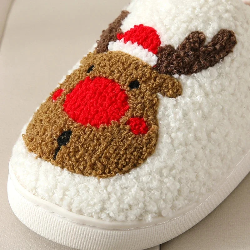 Christmas Elk Plush Slippers – Cozy Indoor Winter Shoes for Men & Women