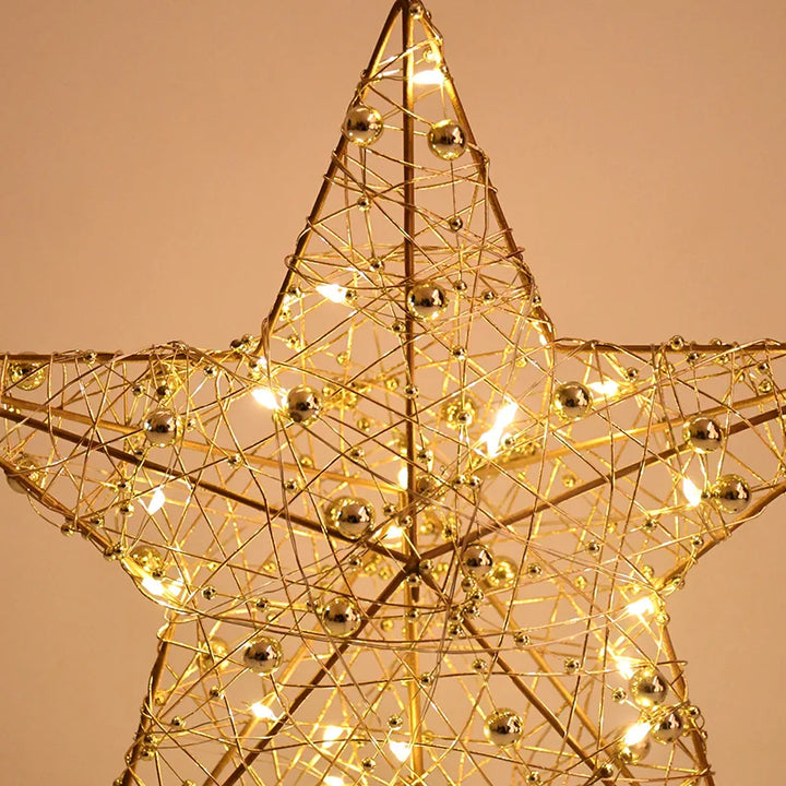LED Christmas Tree Star Topper – Gold Pearl Wire Lighted Ornament