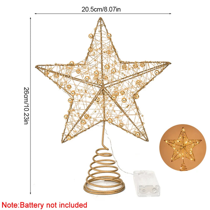 LED Christmas Tree Star Topper – Gold Pearl Wire Lighted Ornament