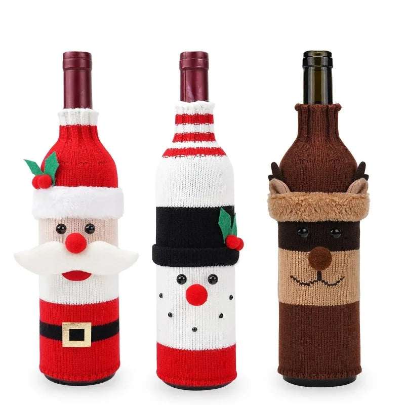 Christmas Wine Bottle Covers – Santa & Snowman Holiday Decor Bags