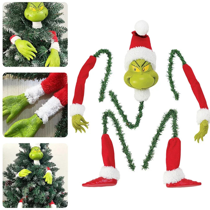Grinch & Elf Christmas Tree Topper – Head, Arms & Legs Decoration for Xmas Tree & Party