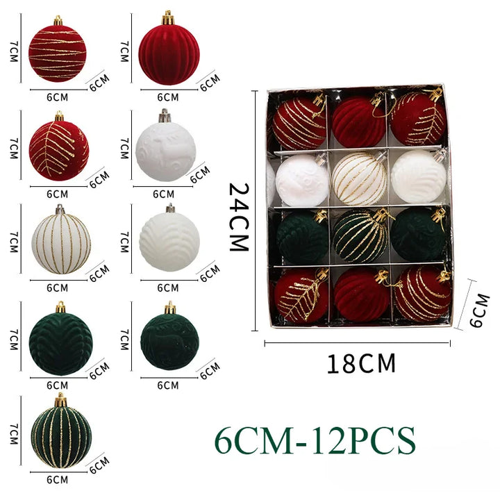 6/12pcs 6cm Christmas Ball Ornaments – Wine Red, Dark Green & White Shatterproof Tree Decorations