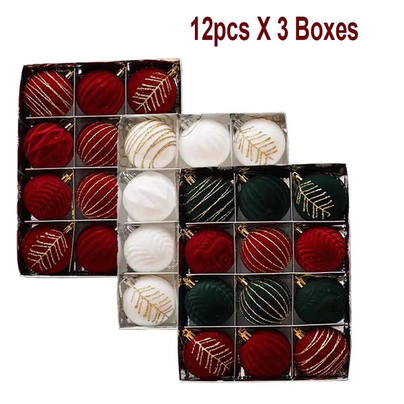 6/12pcs 6cm Christmas Ball Ornaments – Wine Red, Dark Green & White Shatterproof Tree Decorations
