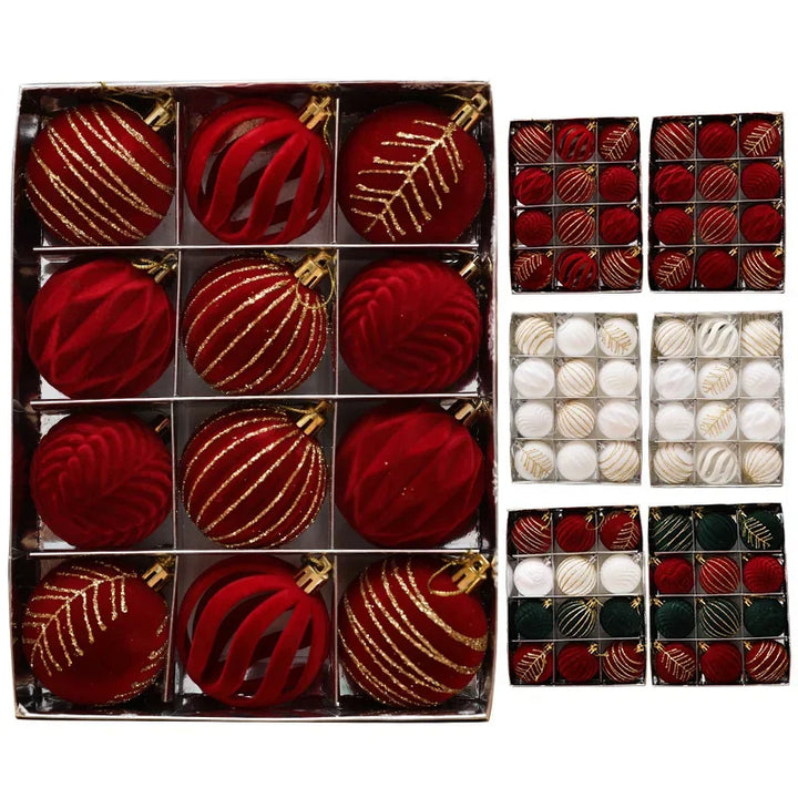 6/12pcs 6cm Christmas Ball Ornaments – Wine Red, Dark Green & White Shatterproof Tree Decorations