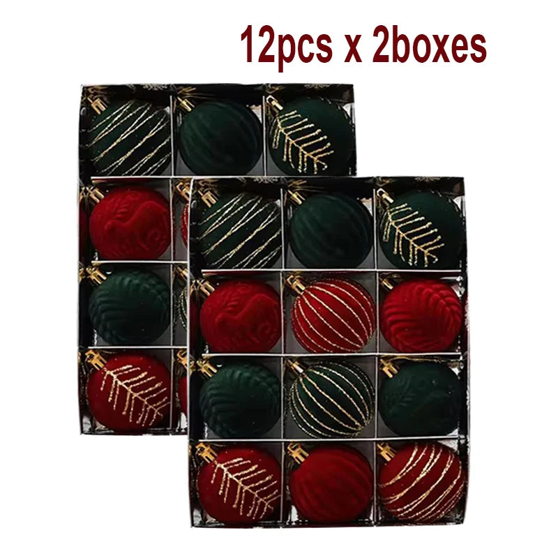 6/12pcs 6cm Christmas Ball Ornaments – Wine Red, Dark Green & White Shatterproof Tree Decorations