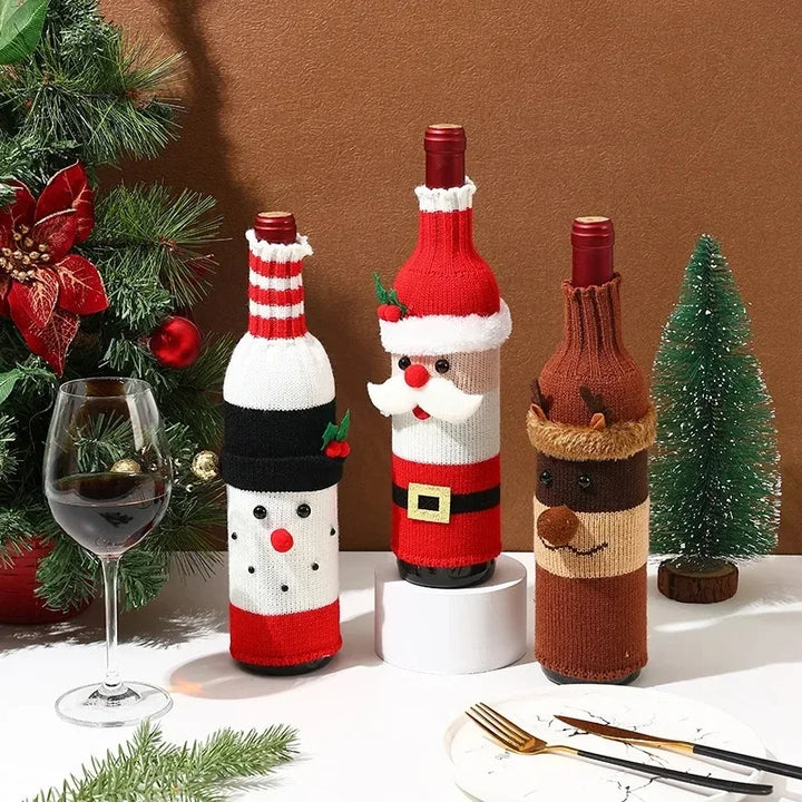Christmas Wine Bottle Covers – Santa & Snowman Holiday Decor Bags