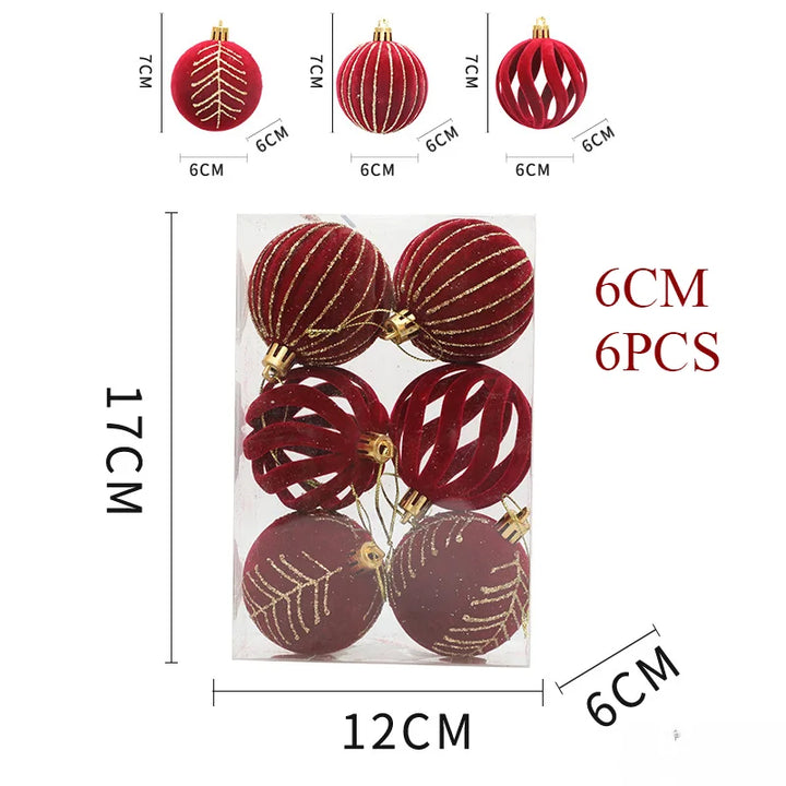 6/12pcs 6cm Christmas Ball Ornaments – Wine Red, Dark Green & White Shatterproof Tree Decorations