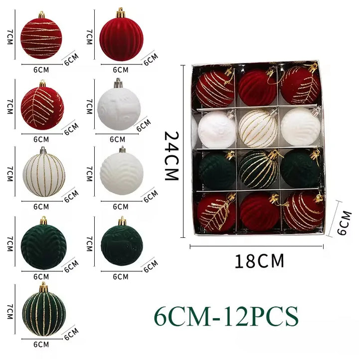 6/12pcs 6cm Christmas Ball Ornaments – Wine Red, Dark Green & White Shatterproof Tree Decorations