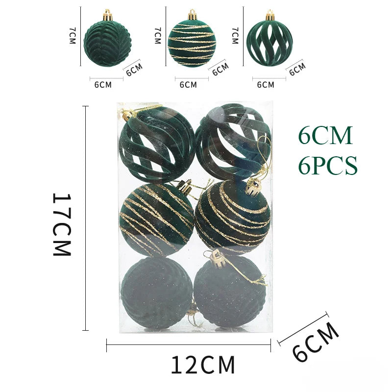 6/12pcs 6cm Christmas Ball Ornaments – Wine Red, Dark Green & White Shatterproof Tree Decorations