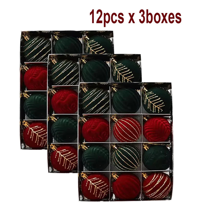 6/12pcs 6cm Christmas Ball Ornaments – Wine Red, Dark Green & White Shatterproof Tree Decorations