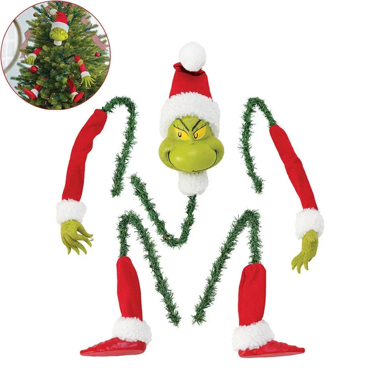 Grinch & Elf Christmas Tree Topper – Head, Arms & Legs Decoration for Xmas Tree & Party